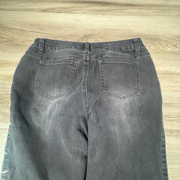 Indigo Thread Co. Black Embroidered Floral Jeans WMNS 10 Cottagecore Whimsical - Picture 7 of 14